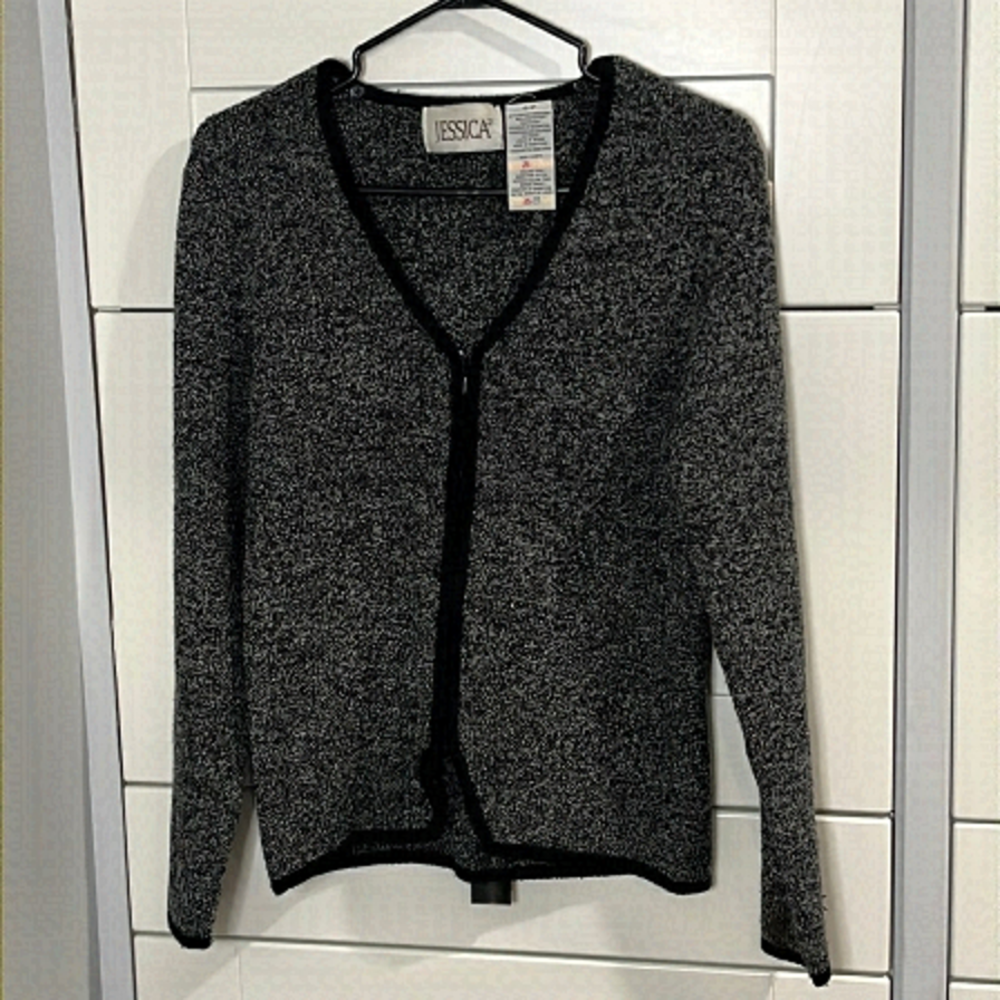 Jessica size small zippered, cardigan, stretchy